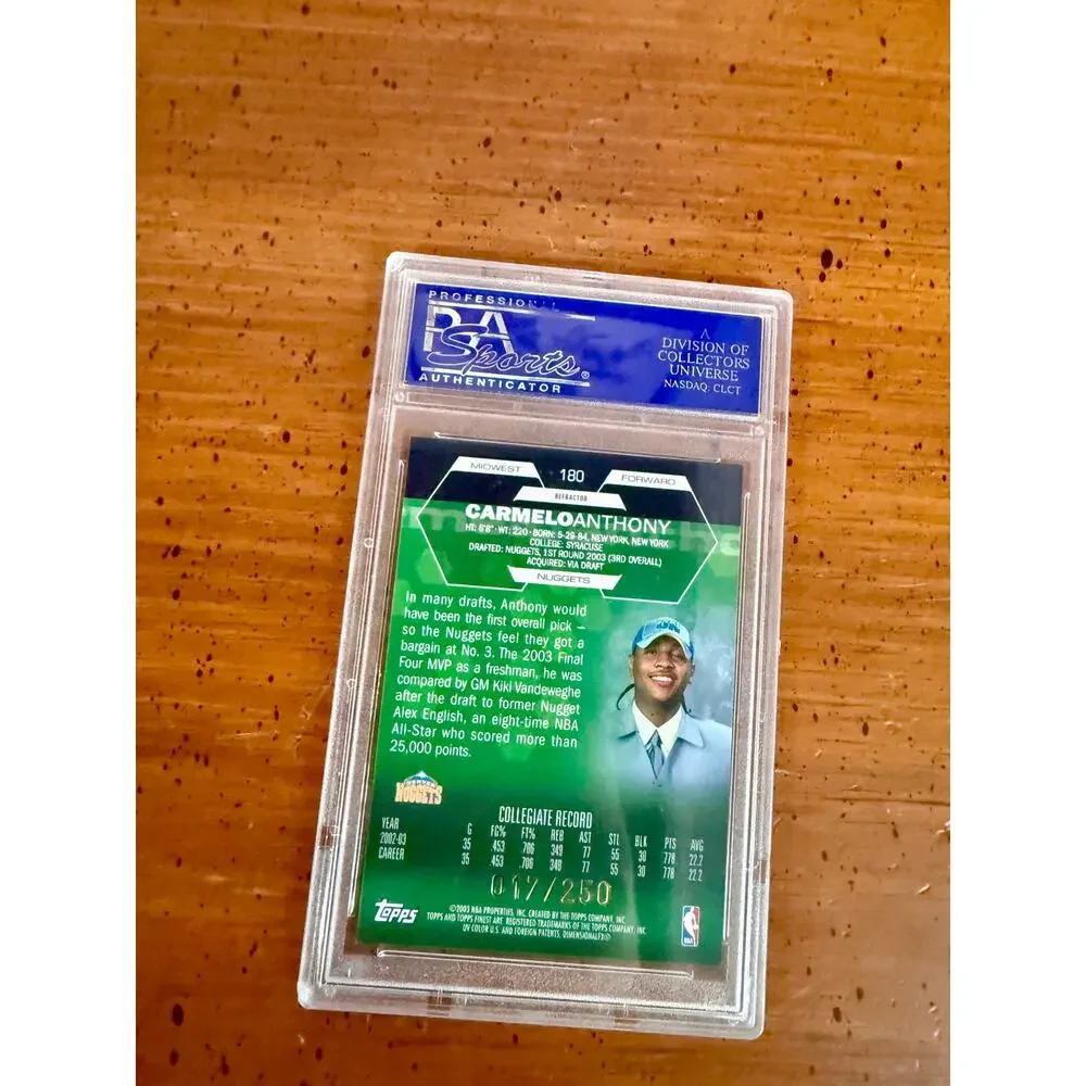 2003 Finest Carmelo Anthony #180 Refractor /250 Rookie RC PSA 9 MINT Nuggets